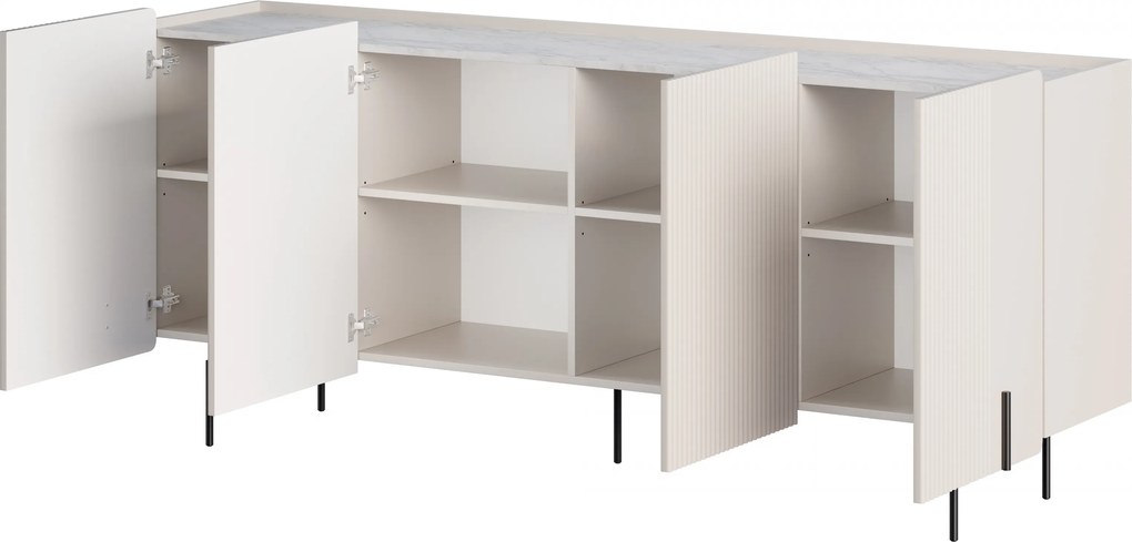 Comodă cu patru uși Malmi 200 cm - cashmere / crema bianca / picioare negre