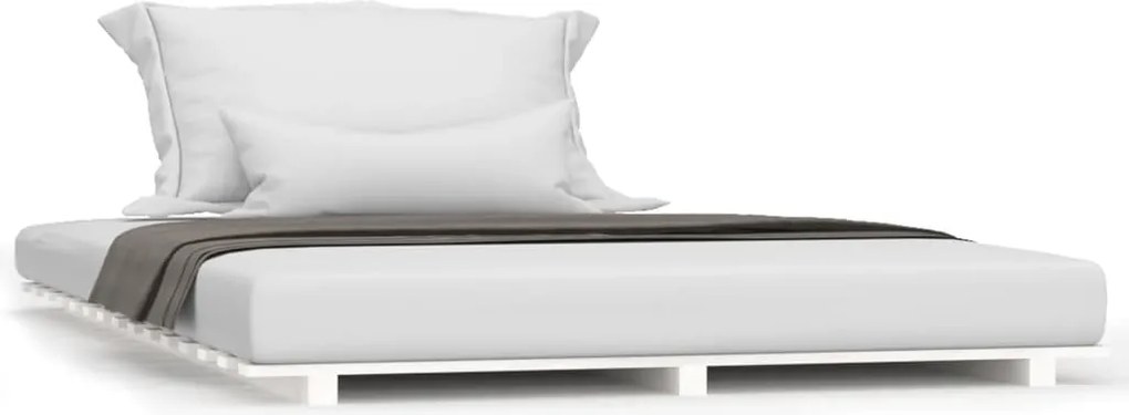vidaXL Cadru de pat, alb, 135x190 cm, lemn masiv de pin