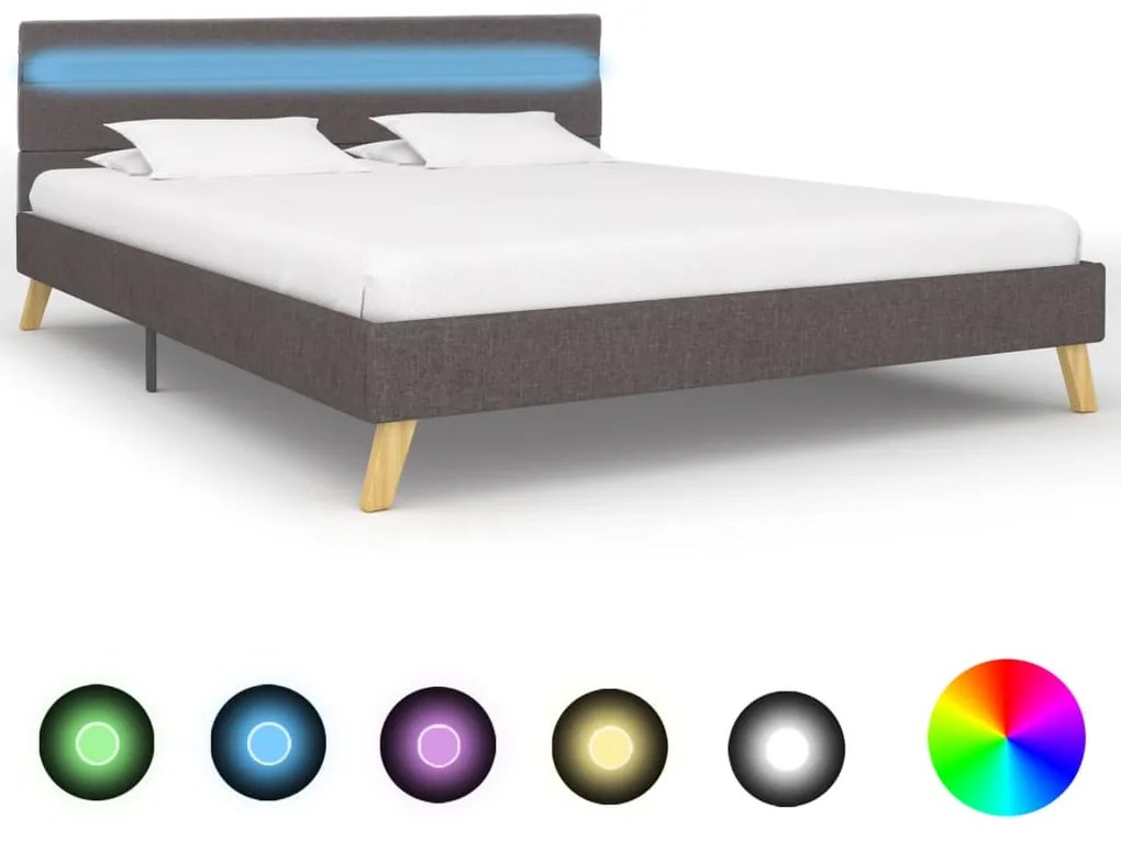 284848 vidaXL Cadru pat cu LED-uri, gri deschis, 120x200 cm, material textil