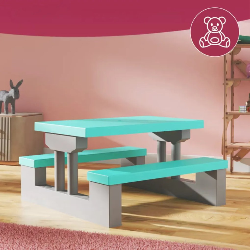 Spielwerk Set de șezut pentru copii cu umbrelă de soare JASMIN, 67x78,5x42,5cm, gri/mentă