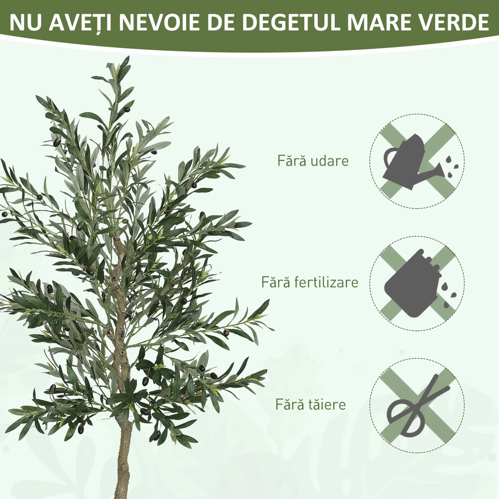 HOMCOM Măslin Artificial Înalt de 180 cm cu 900 Frunze, 40 Măsline și Ghiveci | Aosom Romania