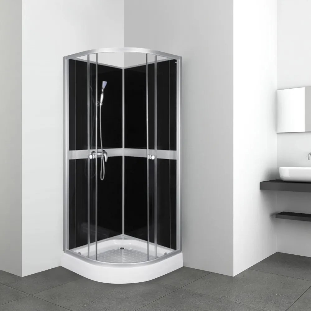 Cabină de duș CLASSIC 90 BLACK cu perete posterior, cu cădiță și baterie