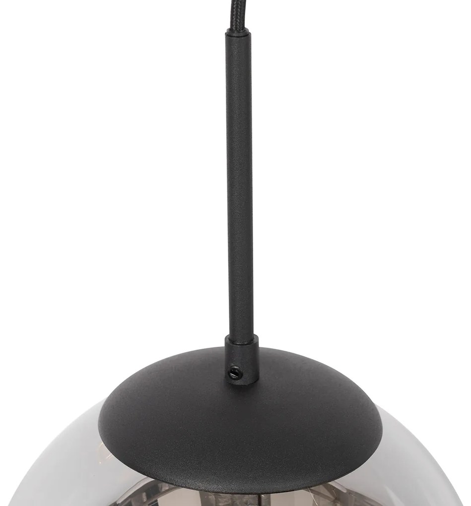 Lampă suspendată Art Deco neagră cu sticlă fumurie inclusiv adaptor pentru șină monofazată - Slimline Flore