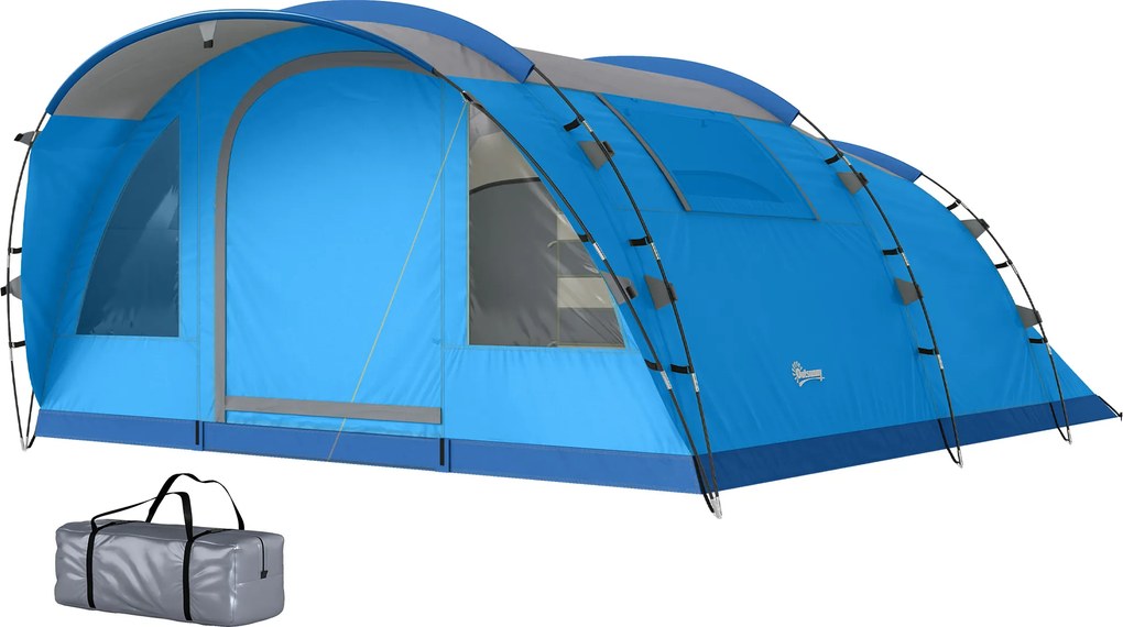 Outsunny Cort familial tip tunel pentru 4 persoane cu 3 camere Ușă 4 ferestre Impermeabil Montaj ușor | Aosom Romania