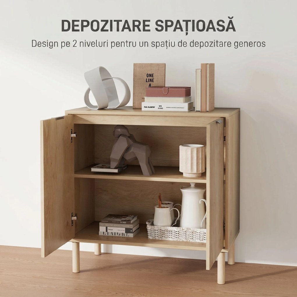 HOMCOM Dulap de Depozitare cu 2 Uși și Rafturi Reglabile, 78x40x77,5 cm, Stejar | Aosom Romania