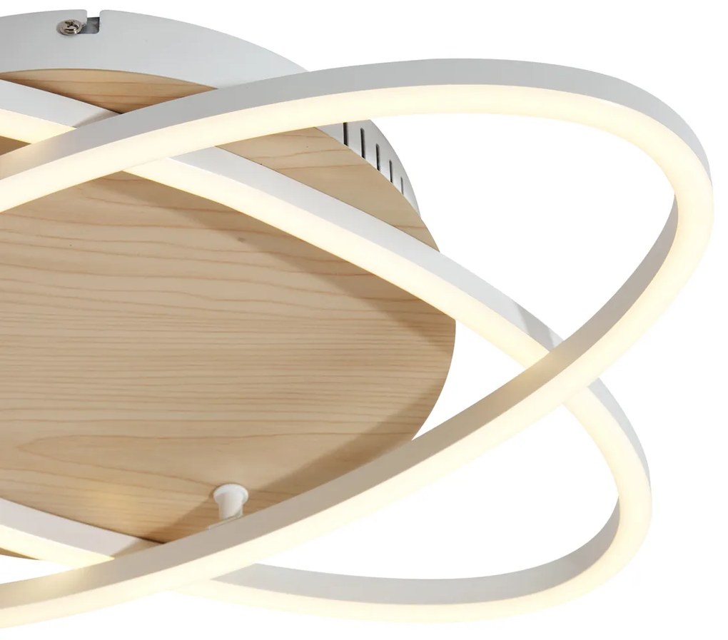 Plafonieră albă cu lemn, cu LED, cu 2 lumini, cu dimmer în 3 trepte - Kane