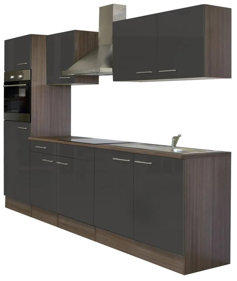 Mobilă de bucătărie Yorki cu corp din stejar Yorki, față antracit satinat, dimensiune 270 cm