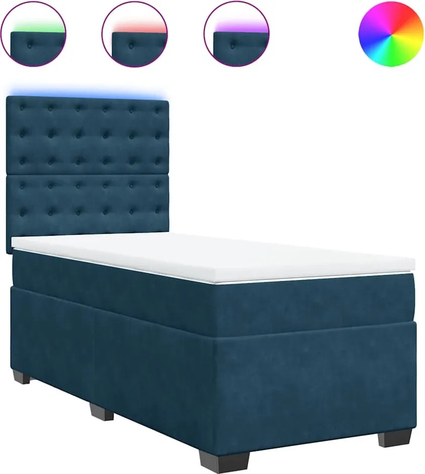 vidaXL Pat box spring cu saltea, albastru, 90x200 cm, catifea