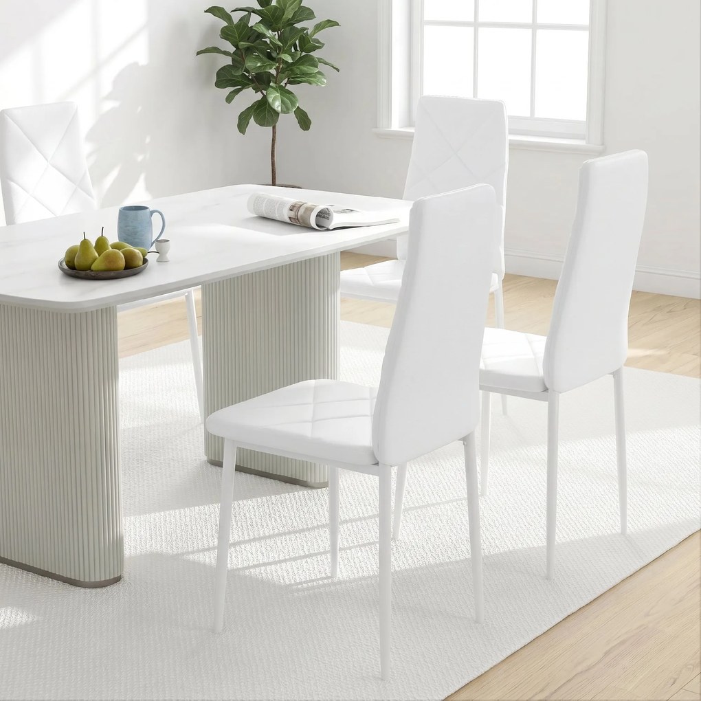 HOMCOM Set 2 Scaune de Sufragerie Tapițate cu Spătar Înalt, Picioare Antiderapante și Picioare din Oțel, 41x50x97 cm, Alb | Aosom Romania
