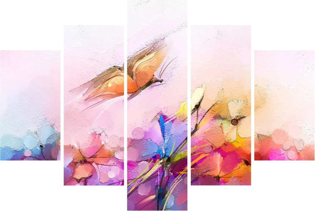 Tablou - Fluture asupra florilor, abstracție (150x105 cm)