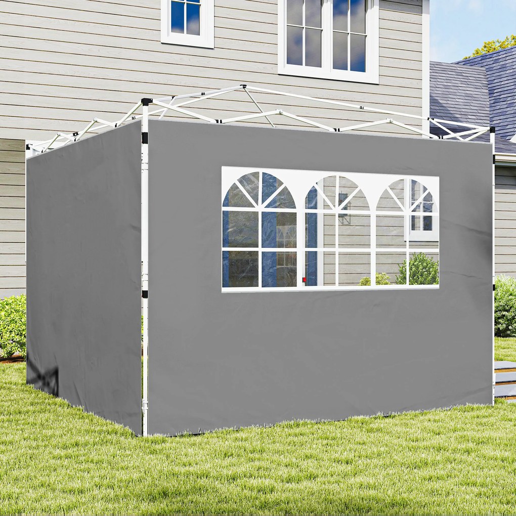 Outsunny Panouri laterale pentru tonelă 3 x 3 m panouri pentru pavilion cu fereastră set de 2 țesătură Oxford gri deschis | Aosom Romania