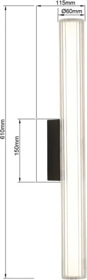 Lampă LED pentru oglindă de baie LINEA, 12 W, 230 V, 3000/4000/6000 K, IP44, 61 cm, negru