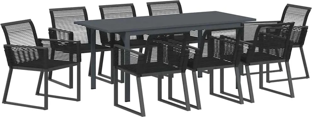 vidaXL Set de masă pentru grădină 9 pcs Negru poliratan