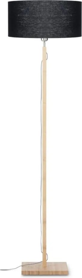 Lampadar modern cu baza din lemn si abajur textil FUJI, negru FUJI/F/4723/B
