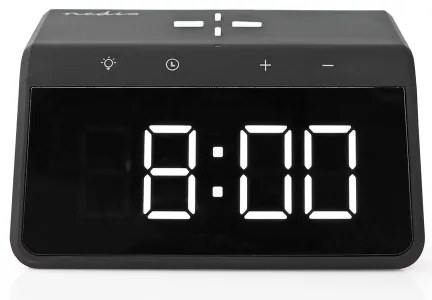 Nedis WCACQ30BK - Ceas cu alarmă, ecran LCD și încărcător wireless 15W/5V negru