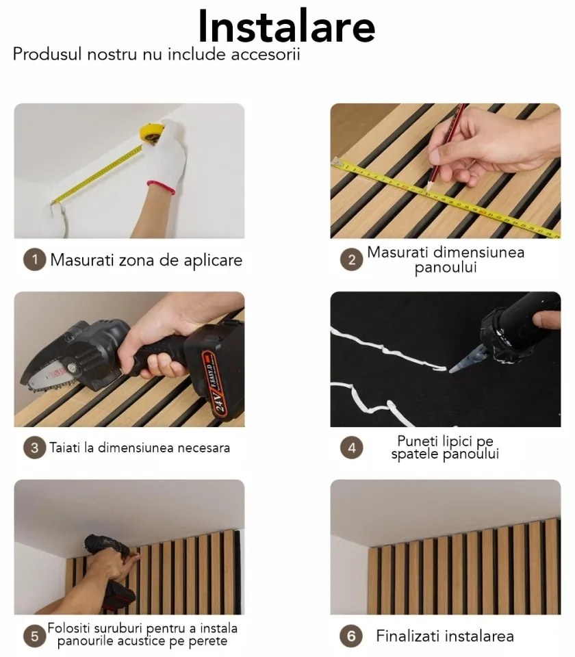 Panou riflaj acustic decorativ, MDF si pasla, AC18, 60x40x2.1cm, Stejar/Gri