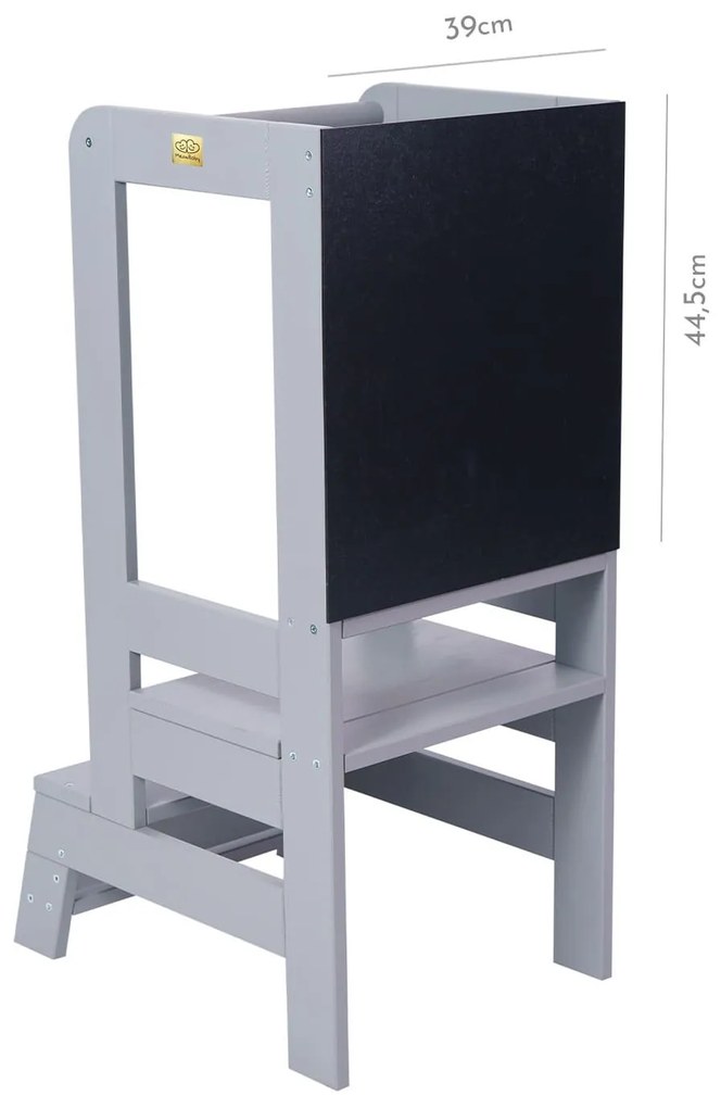 Inaltator Learning Tower Ajustabil cu tabla de scris, Ajutor de bucatarie MeowBaby  , lemn Gri inchis