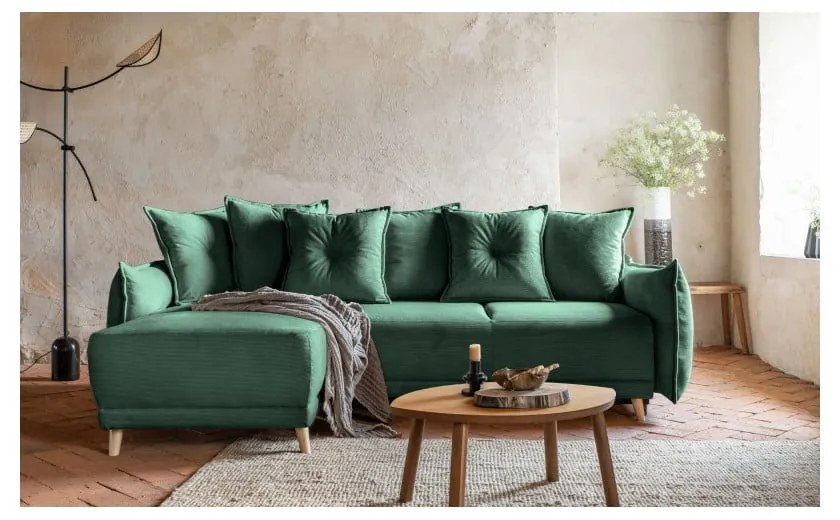 Colțar verde extensibil cu tapițerie din catifea reiată (colț variabil) Lazy Lukka – Miuform