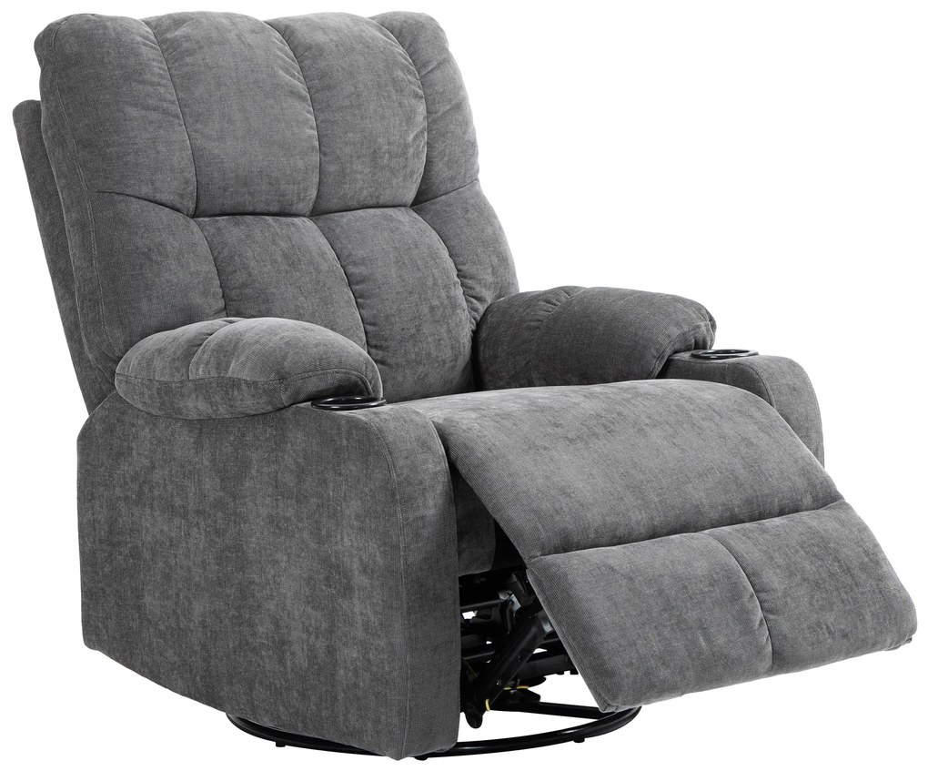 HOMCOM Scaun de relaxare cu suport pentru picioare, scaun de așezare, drehbar, până la 150 kg, cadru din oțel, 88x96x108cm, Gri inchis | Aosom Romania