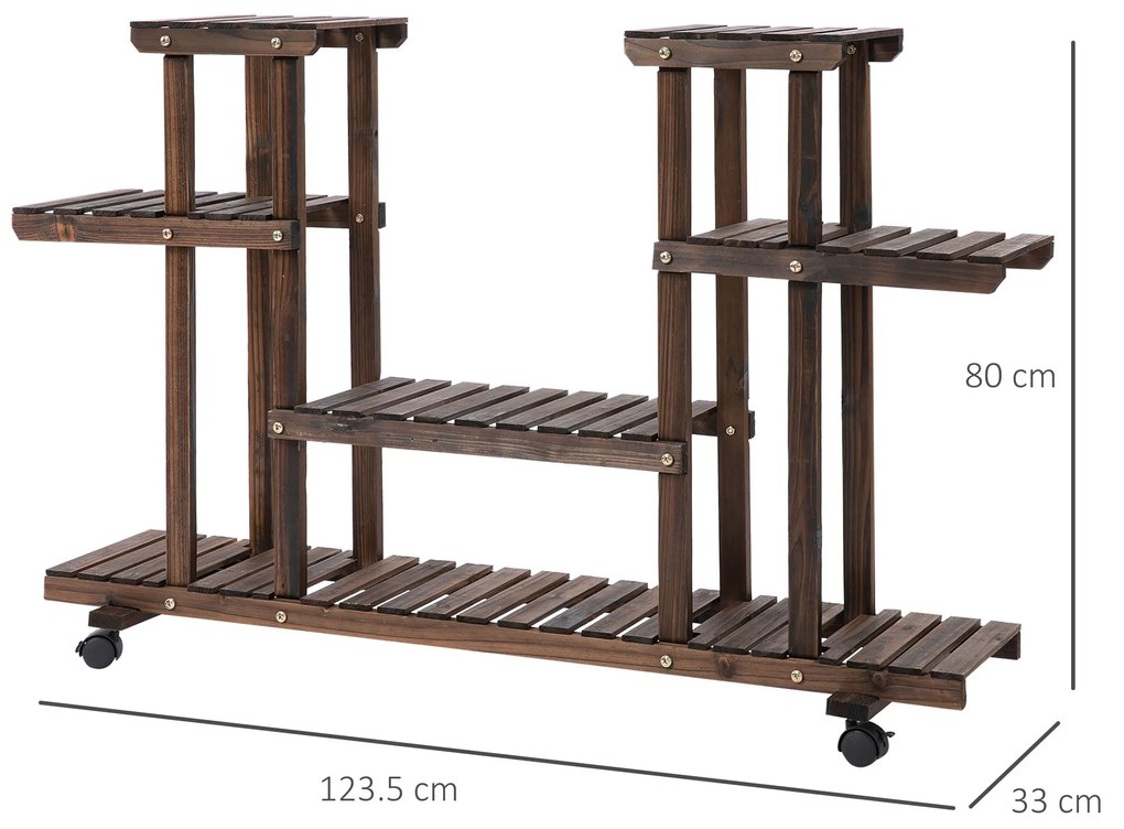 Outsunny Raft de Flori cu 4 Nivele si Roti , din Lemn 123.5L x 33L x 80Hcm | Aosom Romania