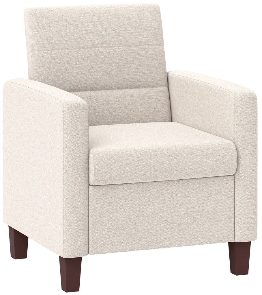 HOMCOM Upholstered Armchair in Linen Look, Foam, Seat Cushion, Wood Frame, Cream White | Aosom Romania