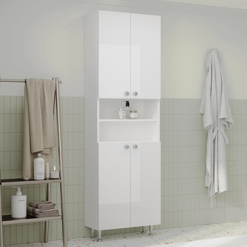 Soldat Baie Zaria, 4 Usi, Alb lucios/Alb, MDF, L 60 x l 27 x H 190 cm