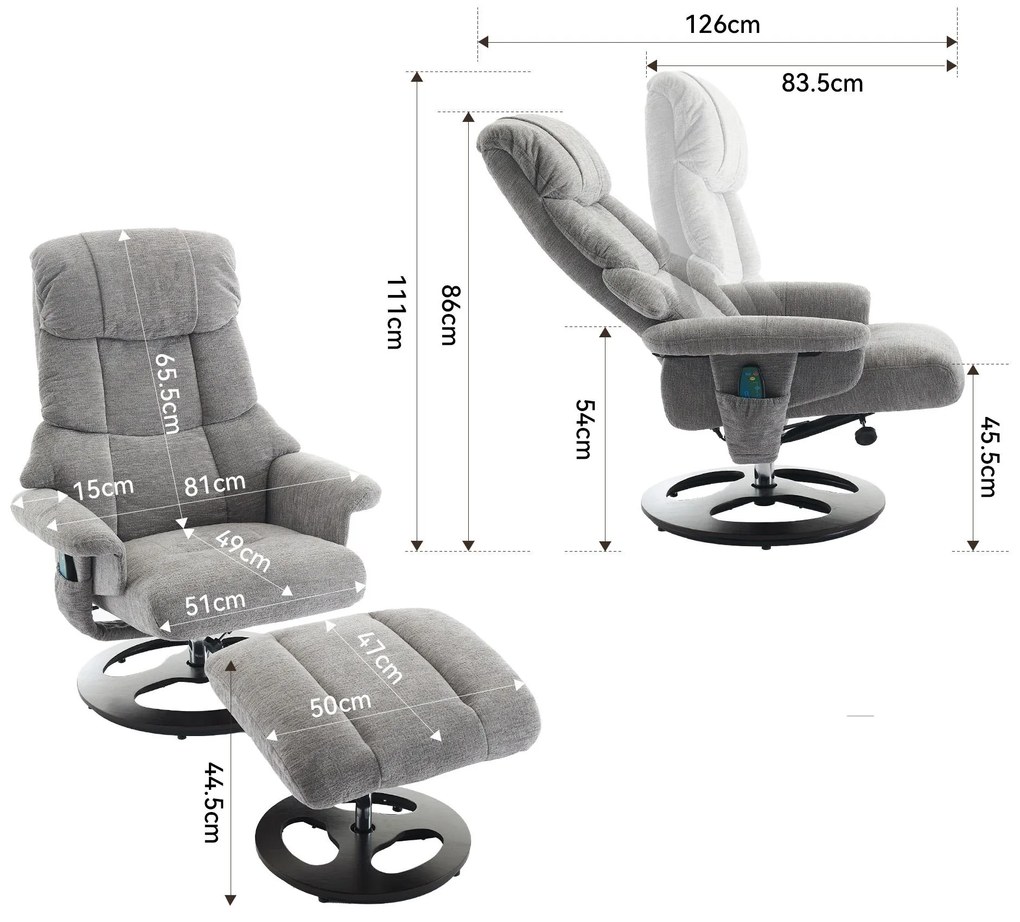 Fotoliu confortabil de relaxare cu funcție de masaj și încălzire, Gri | Aosom Romania