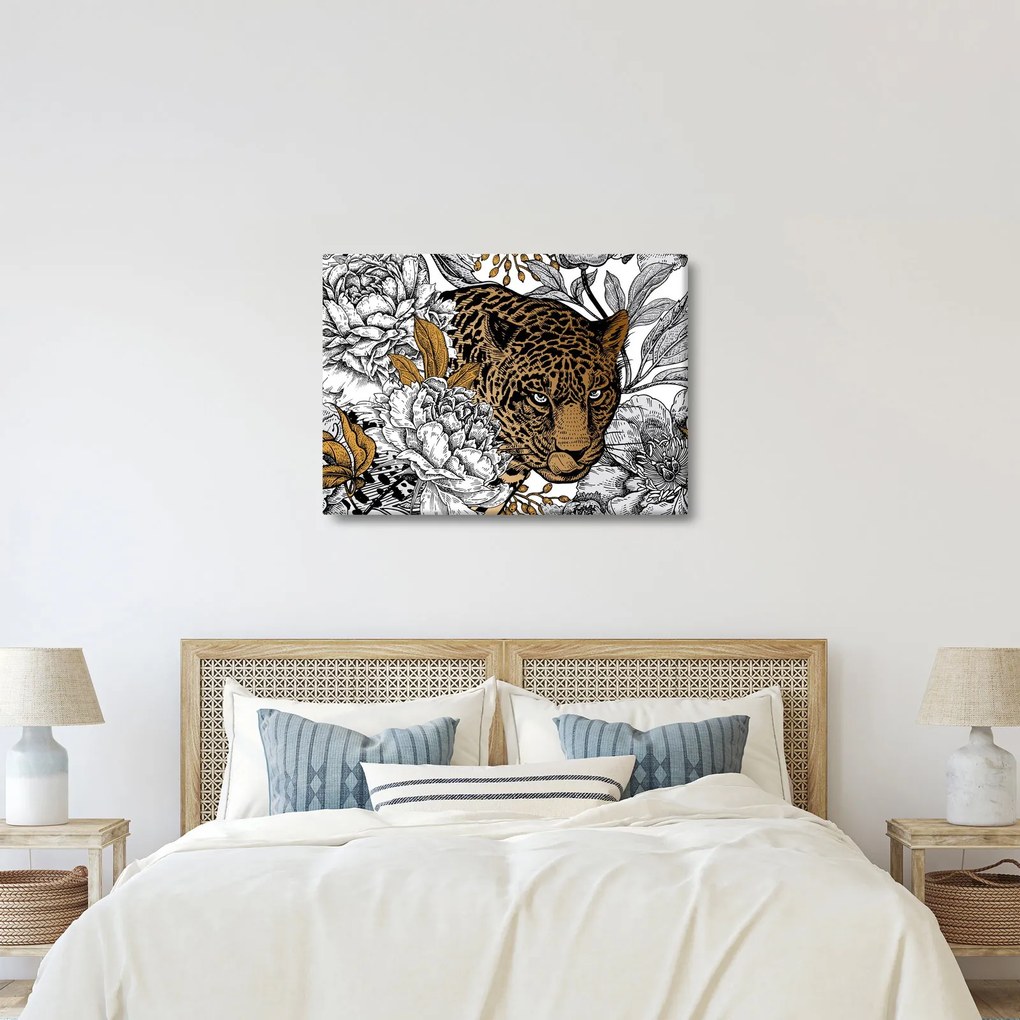 Tablou - Leopard între flori (70x50 cm)