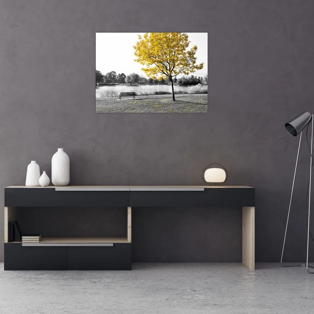 Tablou pe sticlă - relaxare în parc (70x50 cm)