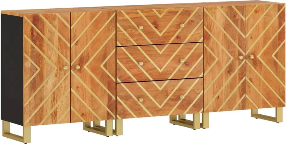 vidaXL Dulapuri lateral, 3 buc., maro/negru, 60x33,5x75 cm, lemn mango