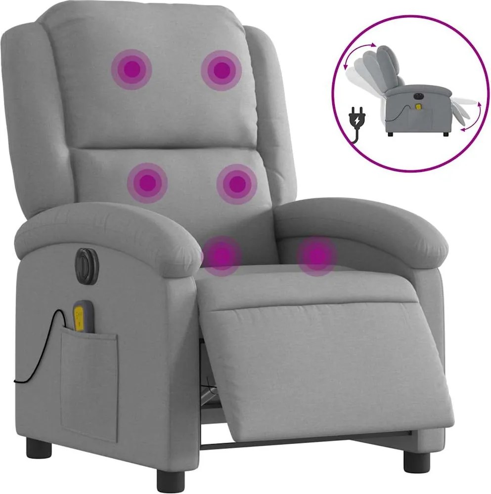 vidaXL Fotoliu electric de masaj rabatabil, gri deschis, microfibră