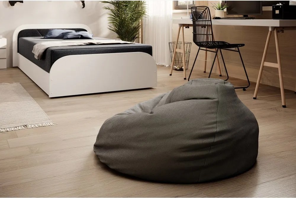 Pat alb/gri închis tapițat/din placă aglomerată de lemn cu spațiu de depozitare cu saltea 80x190 cm Parys – ELTAP