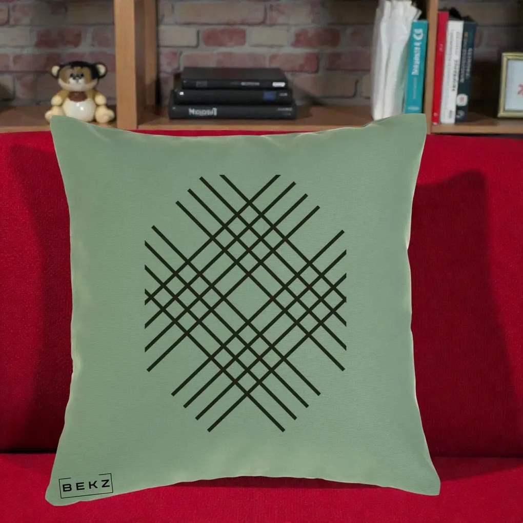 Perna Decorativa Geometric Grid, 40x40 cm, Verde, Husa Detasabila, Perna Inclusa, BEKZ®