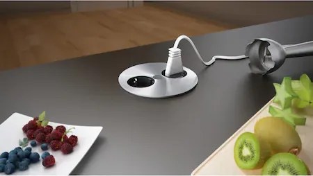 Priză încorporabilă în blat Twist Bachmann, 2 prize Schuko, oțel inoxidabil, D:115 mm Oțel inoxidabil, Metal/Plastic