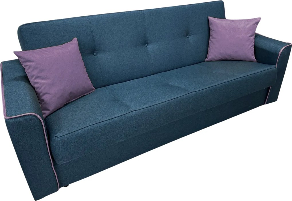 Canapea VERA extensibila, 3 locuri, lada de depozitare, stofa bleumarin + mov, 225x90x90 Bleumarin + Mov, Stofa