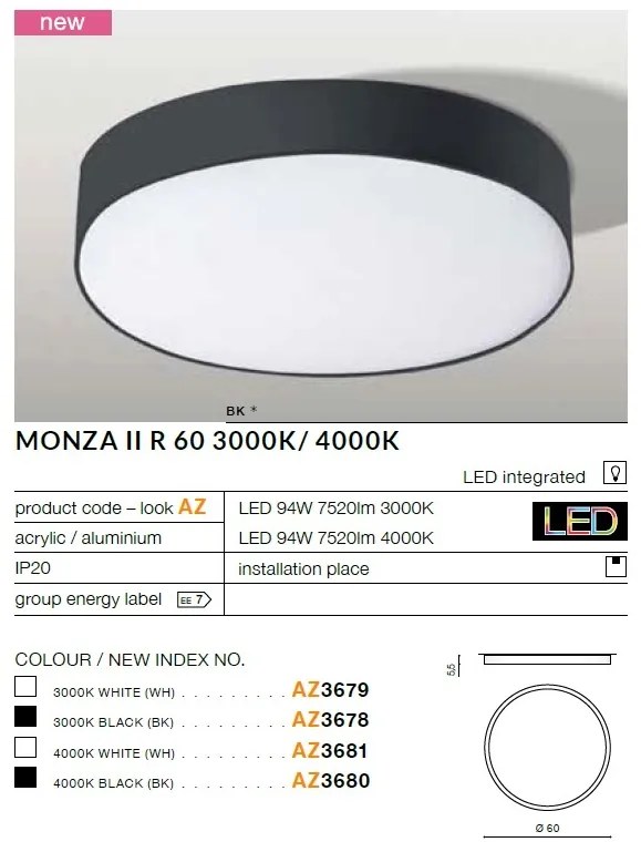 Plafoniera LED design slim MONZA II R60 4000K neagra ZZ AZ3680