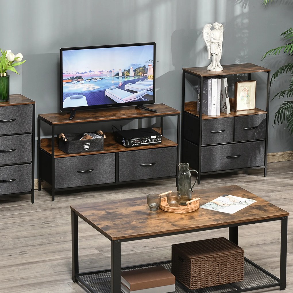 Comoda multifunctionala cu 3 Sertare Pliabile din material textil, Mobilier Sufragerie si Camera, 58x29x81.5cm, Gri Închis HOMCOM | Aosom Romania