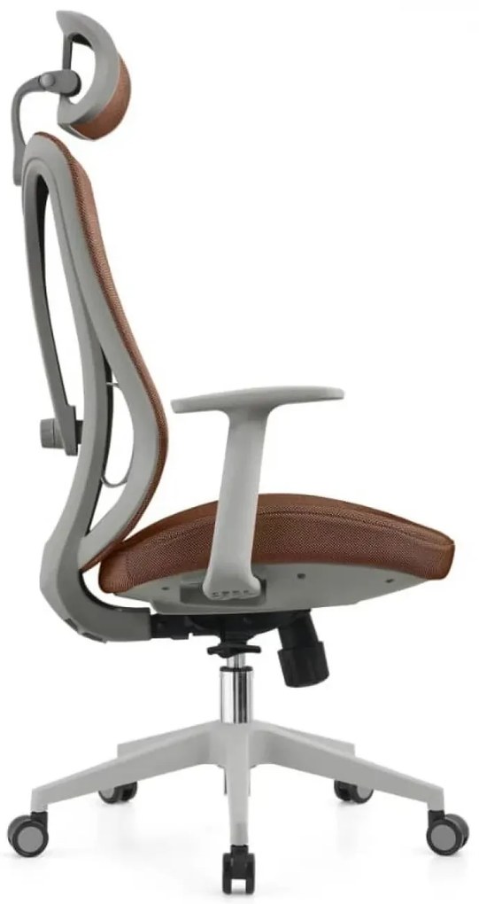 RESIGILAT- Scaun ergonomic, cu înclinare sincronizată, suport lombar si tetiera reglabile, rotativ, tapițerie din mesh si textil, căptușeală din spumă, cadru PP, Portocaliu/Gri