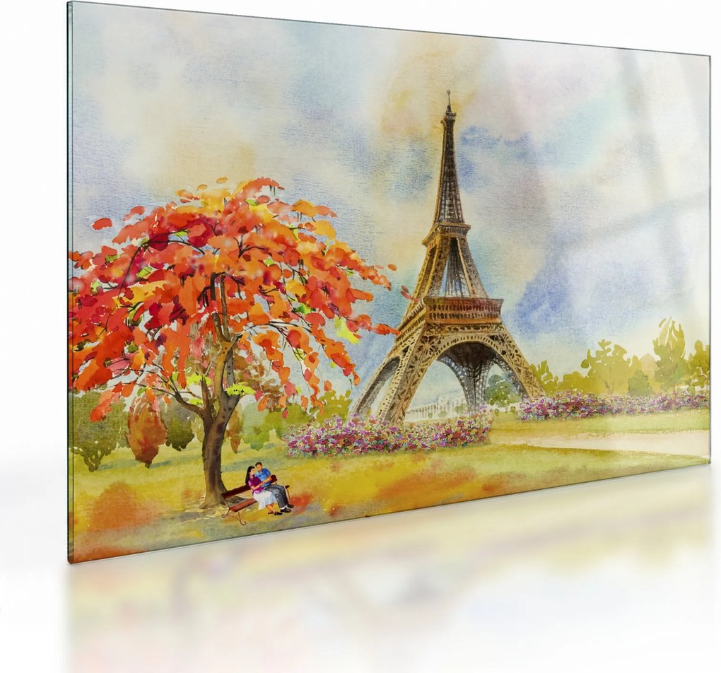 Tablou pe sticlă pictat cu turnul Eiffel (70x50 cm)
