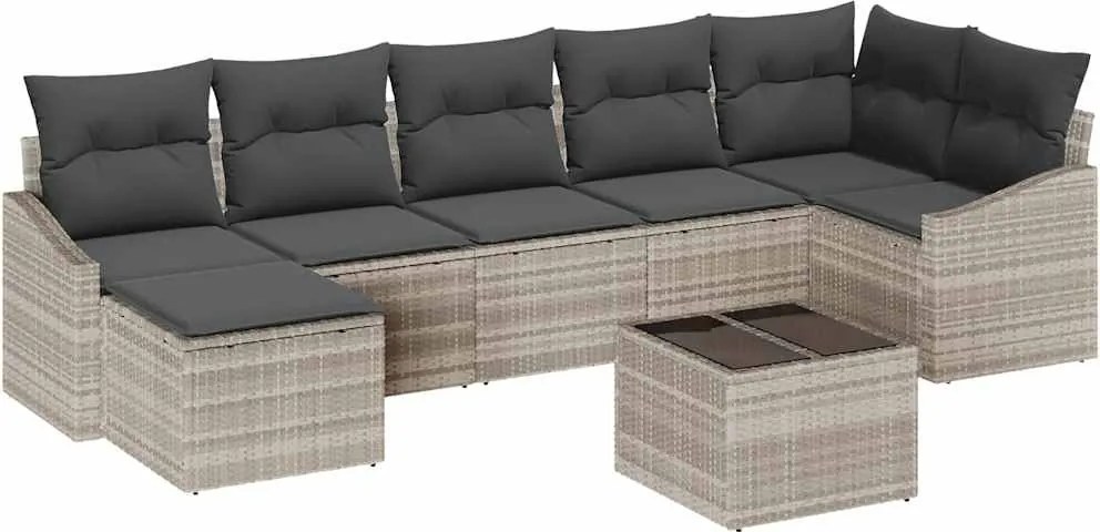 vidaXL Set de canapea cu pernă 8 pcs Gri deschis poliratan