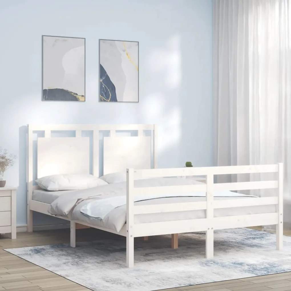3194047 vidaXL Cadru de pat cu tăblie, alb, 120x200 cm, lemn masiv