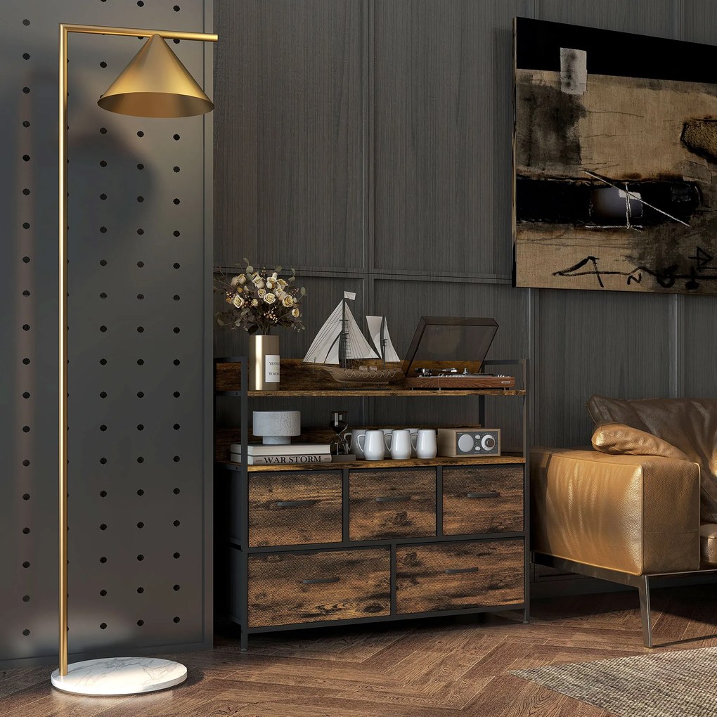 HOMCOM Comodă, mobilier de depozitare, 5 sertare din material textil pliabile și detașabile și rafturi, 98 x 29 x 85 cm, maro rustic | Aosom Romania