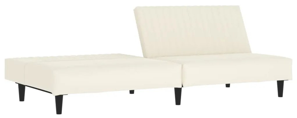 Canapea extensibila 2 locuri si taburet, crem, piele ecologica Crem, Cu scaunel pentru picioare