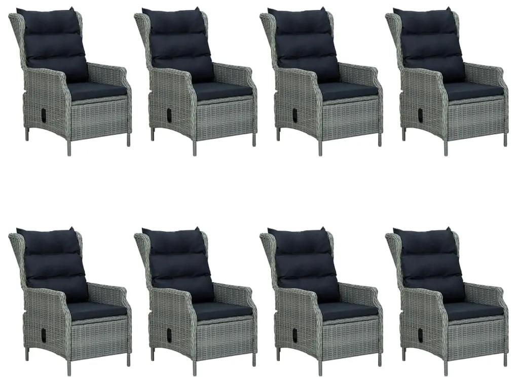 Set mobilier de exterior cu perne 9 piese gri deschis poliratan light grey and black, 9