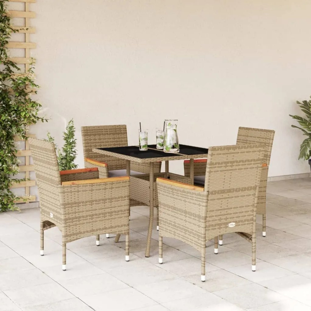 vidaXL Set mobilier de grădină cu perne 5 piese bej poliratan &amp; sticlă
