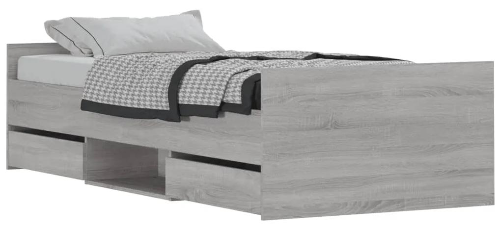 3203808 vidaXL Cadru de pat cu tăblie la cap/picioare, gri sonoma, 90x200 cm