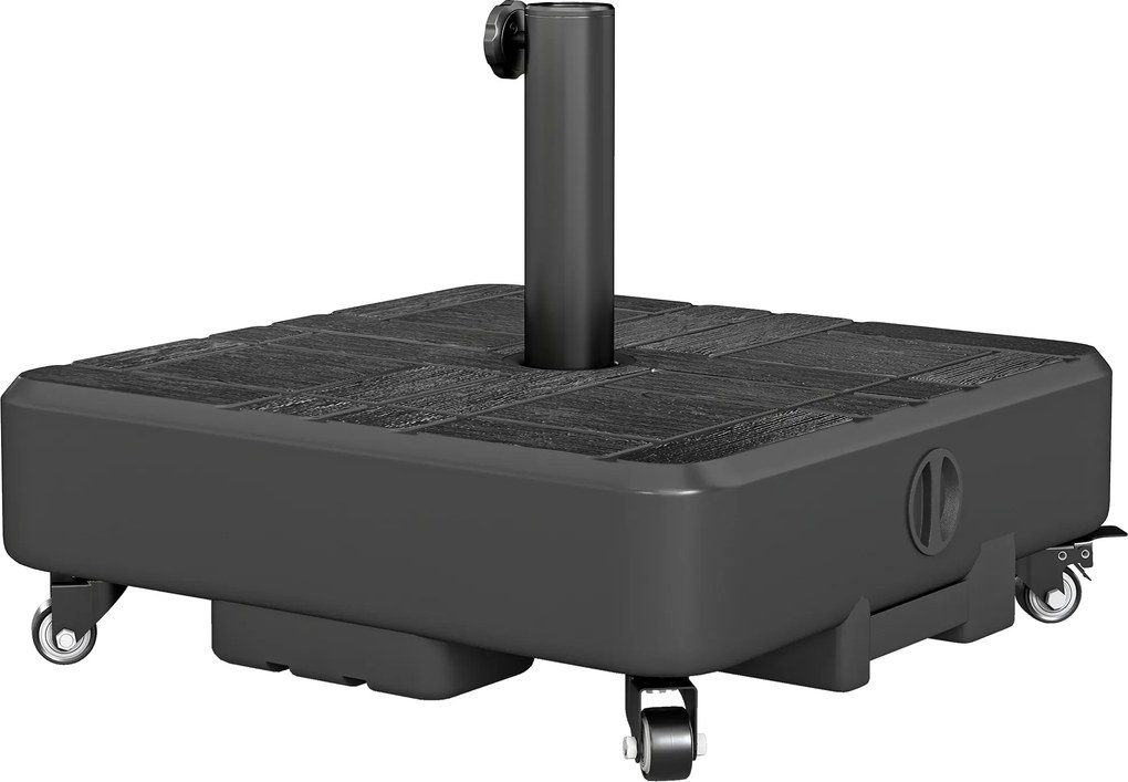 Outsunny Bază pătrată pentru umbrelă, suport umbrelă exterior cu roți Umplibil 35 kg Nisip sau 28 L Apă, 48 x 48 x 38,5 cm, Negru | Aosom Romania