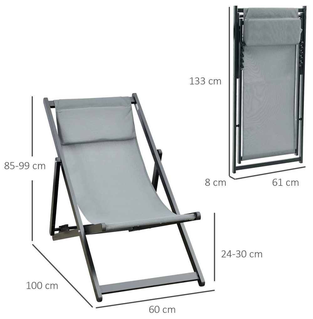 Outsunny Set 2 Scaune Fotoliu Sezlong pentru Exterior, Pliabile si Rabatabile, din Aluminiu, Gri, 96.5 x 58 x 91.5cm | Aosom Romania