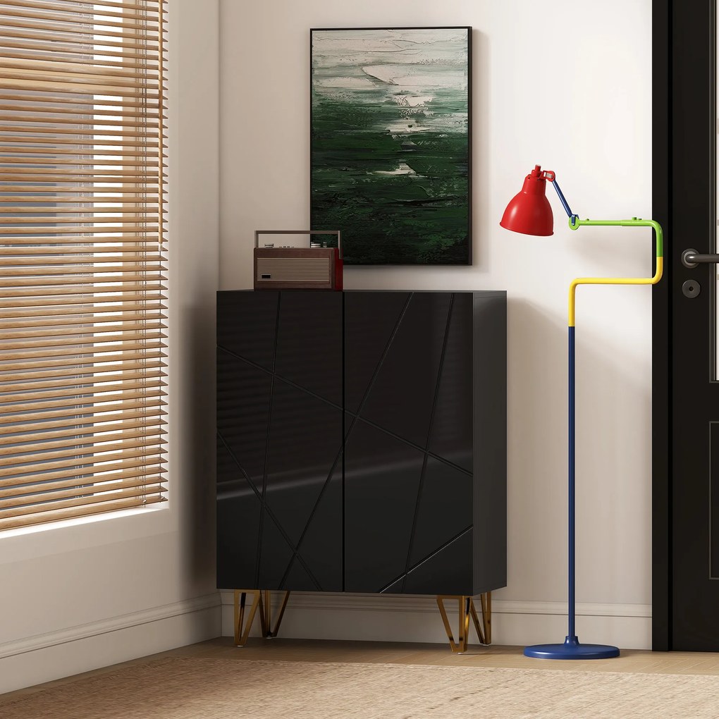 HOMCOM Dulap pentru pantofi cu 2 uși, raft pentru pantofi, depozitare pentru pantofi cu 3 rafturi reglabile 72 x 31,5 x 95 cm, Negru | Aosom Romania