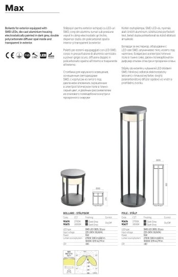 Redo 90676 - Lampă de exterior LED MAX, 15W, 230V, 2700K, 80 cm, IP65, antracit